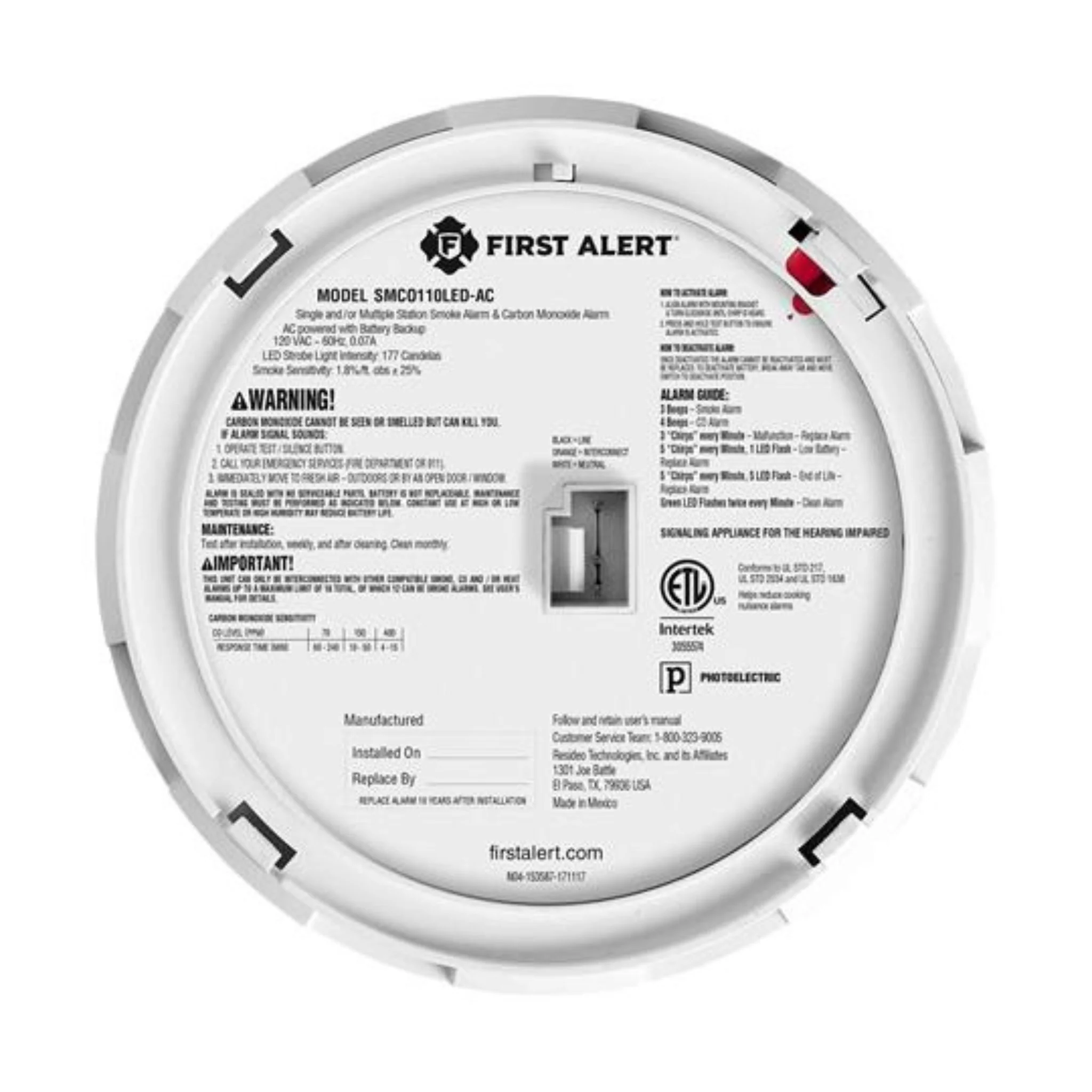 BRK First Alert SMCO110LED-AC Hardwired Dual Smoke & CO Alarm with LED Strobe Light - Image 4